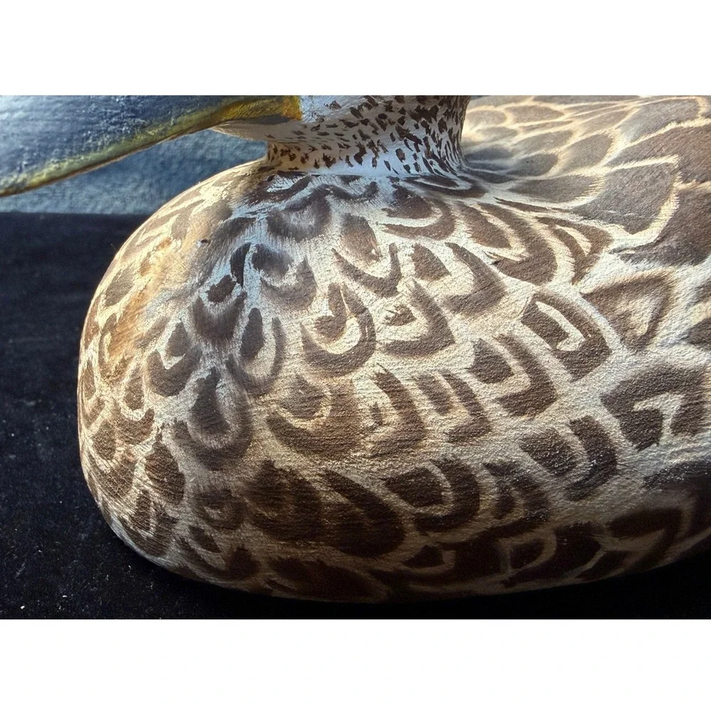 Signed 2003 Hand Painted Wooden Duck Decoy Decorative Folk Art Brown